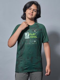 Technosport - Boys TECHNOLITE Printed Slim Fit Round Neck Sports T-shirt Green