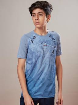 Technosport - Boys TECHNOLITE Printed Slim Fit Round Neck Sports T-shirt Blue