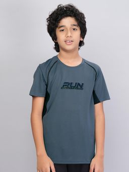 Technosport - Boys TECHNOCOOL+ Printed Slim Fit Round Neck Sports T-shirt Grey