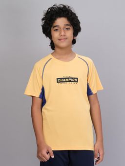 Technosport - Boys TECHNOCOOL+ Printed Slim Fit Round Neck Sports T-shirt Yellow