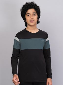 Technosport - Boys DOUBLE COOL Colorblock Slim Fit Round Neck Sports T-shirt Black
