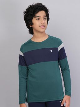 Technosport - Boys DOUBLE COOL Colorblock Slim Fit Round Neck Sports T-shirt Green