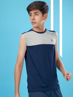 Technosport - Boys TECHNOCOOL+ Colorblock Slim Fit Round Neck Sports T-shirt Blue