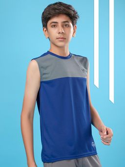Technosport - Boys TECHNOCOOL+ Colorblock Slim Fit Round Neck Sports T-shirt Blue
