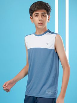 Technosport - Boys TECHNOCOOL+ Colorblock Slim Fit Round Neck Sports T-shirt Blue