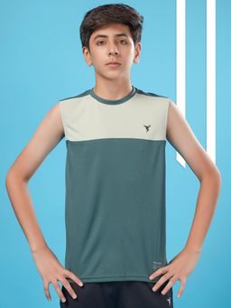 Technosport - Boys TECHNOCOOL+ Colorblock Slim Fit Round Neck Sports T-shirt Green