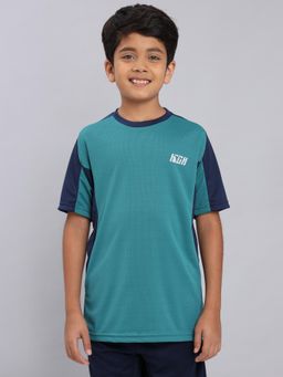 Technosport - Boys TECHNOCOOL+ Colorblock Slim Fit Round Neck Sports T-shirt Green