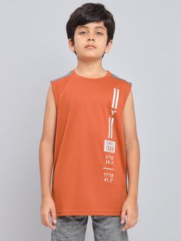 Technosport - Boys TECHNO GUARD Printed Slim Fit Round Neck Sports T-shirt Orange