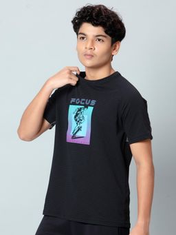 Technosport - Boys ELASTO PLUS Typography Slim Fit Round Neck Sports T-shirt Black