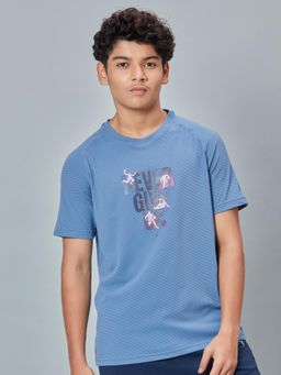 Technosport - Boys ELASTO PLUS Typography Slim Fit Round Neck Sports T-shirt Blue