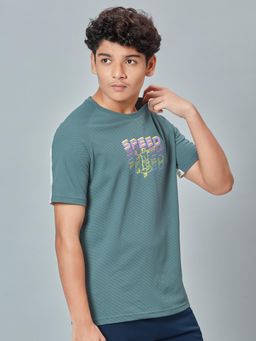 Technosport - Boys ELASTO PLUS Typography Slim Fit Round Neck Sports T-shirt Green