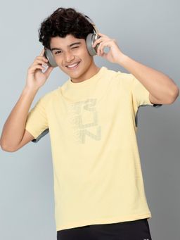 Technosport - Boys ELASTO PLUS Typography Slim Fit Round Neck Sports T-shirt Yellow