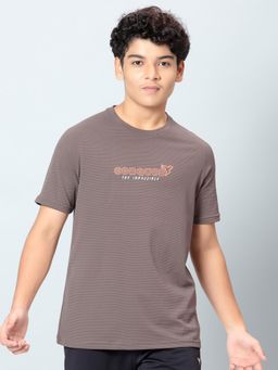 Technosport - Boys ELASTO PLUS Typography Slim Fit Round Neck Sports T-shirt Brown