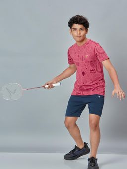 Technosport - Boys DOUBLE COOL Self Design Slim Fit Round Neck Sports T-shirt Red