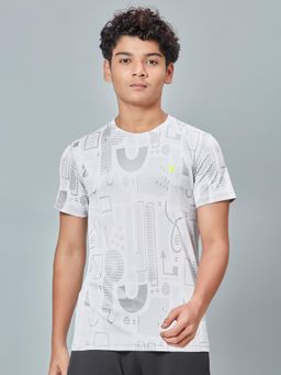 Technosport - Boys DOUBLE COOL Self Design Slim Fit Round Neck Sports T-shirt Grey