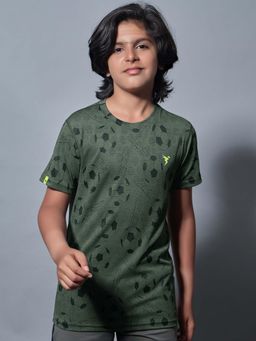 Technosport - Boys DOUBLE COOL Self Design Slim Fit Round Neck Sports T-shirt Green