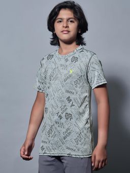 Technosport - Boys DOUBLE COOL Self Design Slim Fit Round Neck Sports T-shirt Grey