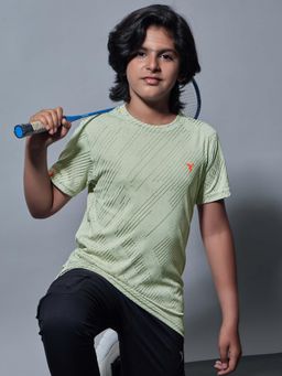 Technosport - Boys DOUBLE COOL Self Design Slim Fit Round Neck Sports T-shirt Green