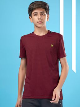 Technosport - Boys TECHNOCOOL+ Solid Slim Fit Round Neck Sports T-shirt Maroon