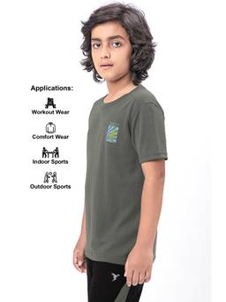Technosport - Boys DOUBLE COOL Solid Slim Fit Round Neck Sports T-shirt Olive