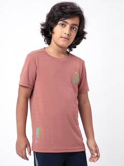 Technosport - Boys DOUBLE COOL Solid Slim Fit Round Neck Sports T-shirt Pink
