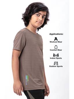 Technosport - Boys DOUBLE COOL Solid Slim Fit Round Neck Sports T-shirt Brown