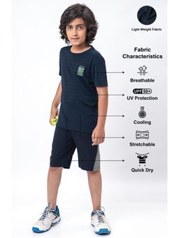 Technosport - Boys DOUBLE COOL Solid Slim Fit Round Neck Sports T-shirt Navy Blue