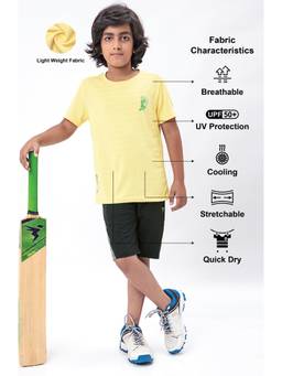 Technosport - Boys DOUBLE COOL Solid Slim Fit Round Neck Sports T-shirt Yellow