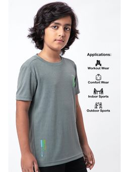 Technosport - Boys DOUBLE COOL Solid Slim Fit Round Neck Sports T-shirt Grey