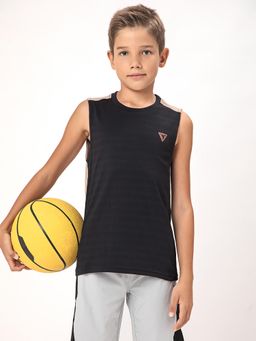 Technosport - Boys TECHNOCOOL+ Colorblock Slim Fit Round Neck Sports T-shirt Black