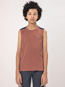 Technosport - Boys TECHNOCOOL+ Colorblock Slim Fit Round Neck Sports T-shirt Brown