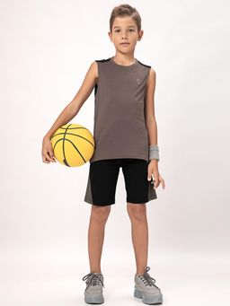 Technosport - Boys TECHNOCOOL+ Colorblock Slim Fit Round Neck Sports T-shirt Taupe