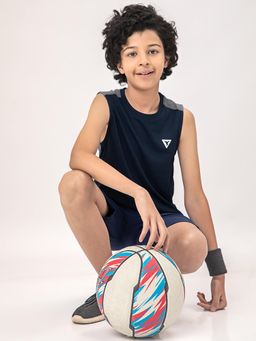 Technosport - Boys TECHNOCOOL+ Colorblock Slim Fit Round Neck Sports T-shirt Navy Blue