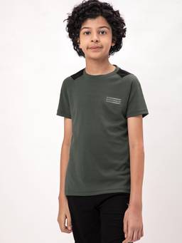 Technosport - Boys TECHNOCOOL+ Colorblock Slim Fit Round Neck Sports T-shirt Olive