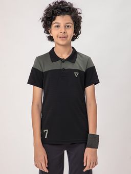 Technosport - Boys TECHNOCOOL+ Colorblock Slim Fit Sports Polo T-shirt Black