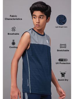 Technosport - Boys TECHNO GUARD Colorblock Slim Fit Round Neck Sports T-shirt Navy Blue