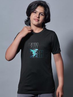 Technosport - Boys TECHNOCOOL+ Printed Slim Fit Round Neck Sports T-shirt Black