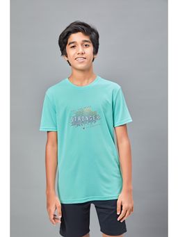 Technosport - Boys TECHNOCOOL+ Printed Slim Fit Round Neck Sports T-shirt Green