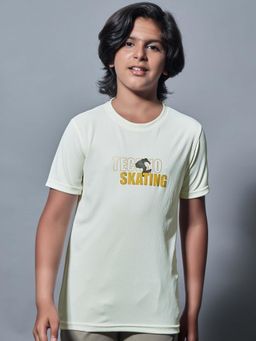 Technosport - Boys TECHNOCOOL+ Printed Slim Fit Round Neck Sports T-shirt Off White