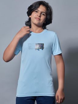 Technosport - Boys TECHNOCOOL+ Printed Slim Fit Round Neck Sports T-shirt Blue