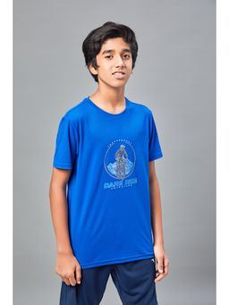 Technosport - Boys TECHNOCOOL+ Printed Slim Fit Round Neck Sports T-shirt Blue