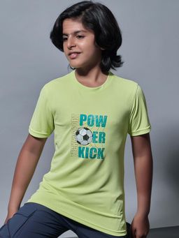 Technosport - Boys TECHNOCOOL+ Printed Slim Fit Round Neck Sports T-shirt Green