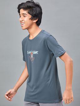 Technosport - Boys TECHNOCOOL+ Printed Slim Fit Round Neck Sports T-shirt Grey