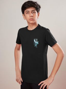 Technosport - Boys COTFLEX Printed Slim Fit Round Neck Sports T-shirt Black