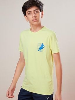 Technosport - Boys COTFLEX Printed Slim Fit Round Neck Sports T-shirt Green