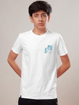 Technosport - Boys COTFLEX Printed Slim Fit Round Neck Sports T-shirt White