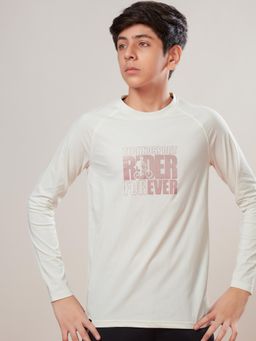 Technosport - Boys COTFLEX Solid Slim Fit Round Neck Sports T-shirt Off White