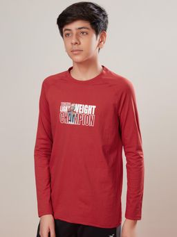 Technosport - Boys COTFLEX Solid Slim Fit Round Neck Sports T-shirt Red