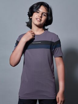 Technosport - Boys TECHNO DRY Colorblock Slim Fit Round Neck Sports T-shirt Purple