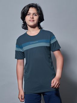 Technosport - Boys TECHNO DRY Colorblock Slim Fit Round Neck Sports T-shirt Teal